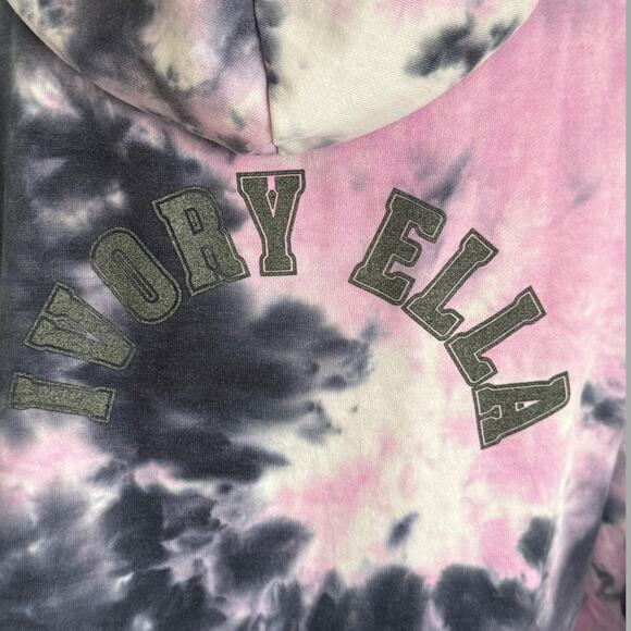 NWOT Ivory Ella Tie Dyed Pink Blue Cropped Hooded Sweatshirt SZ L - Picture 6 of 10
